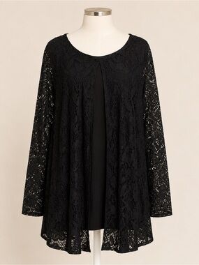CJ Banks • Black Lace Overlay Tunic Top • 2X 20/22W • NWT
